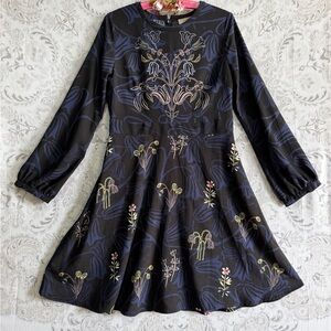 LOFT Outlet Black Dress with Blue Floral Design
